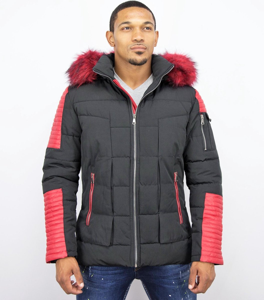 Enos Heren Winterjas – Met Faux Bontkraag – Zwart Heren Winterjas Heren Jas Maat L