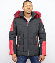 Enos Heren Winterjas – Met Faux Bontkraag – Zwart Heren Winterjas Heren Jas Maat L