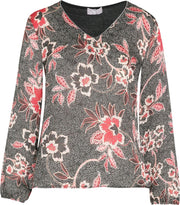 Cassis - Blouse twee stoffen bloemenprint - Roze