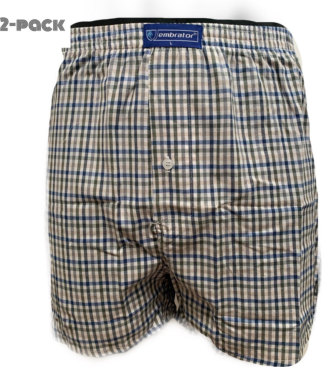 Embrator 2-stuks mannen Boxershort geweven katoen beige/blauw/zwart XL