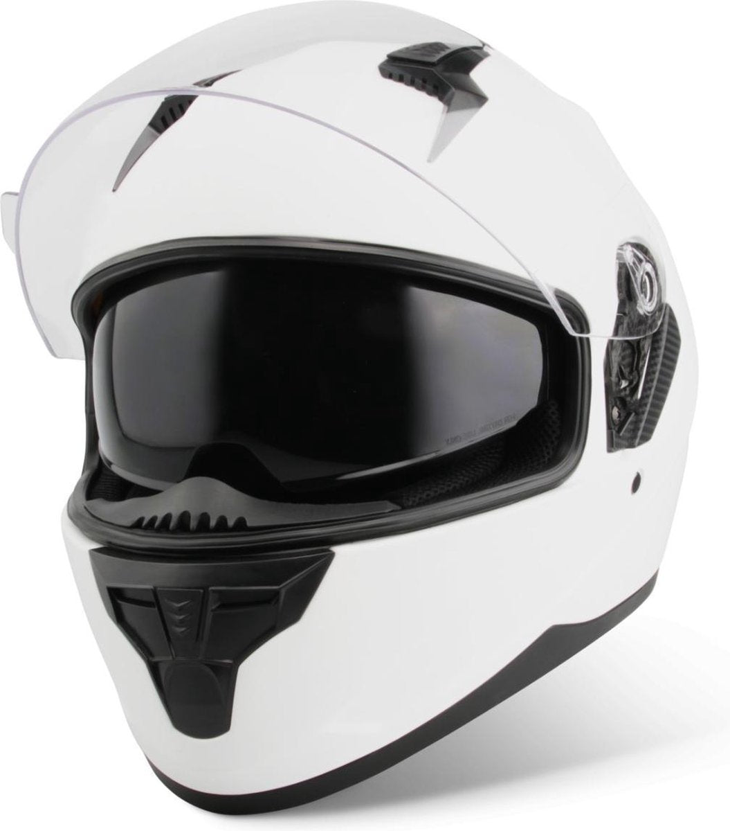 Vinz Kennet Integraalhelm met Zonnevizier / Motorhelm / Scooter helm / Brommerhelm – Mat Wit