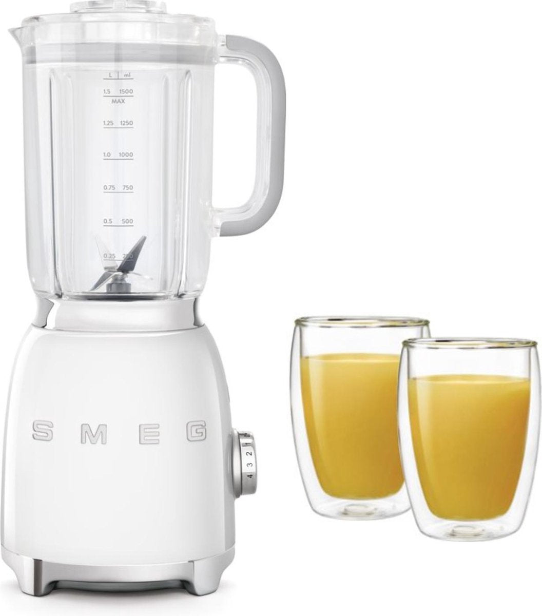 SMEG Blender Wit + Maxxo Dubbelwandige Glazen 2 stuks
