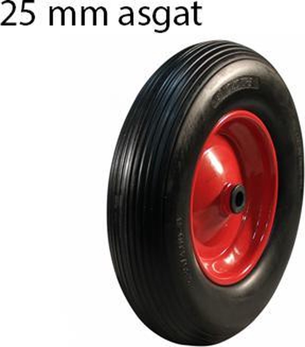 4.00-8 kruiwagenwiel - Anti-lek met stalen velg - 200 kg maximale belasting - 25 mm asgat/naafdiameter - inclusief kogellager