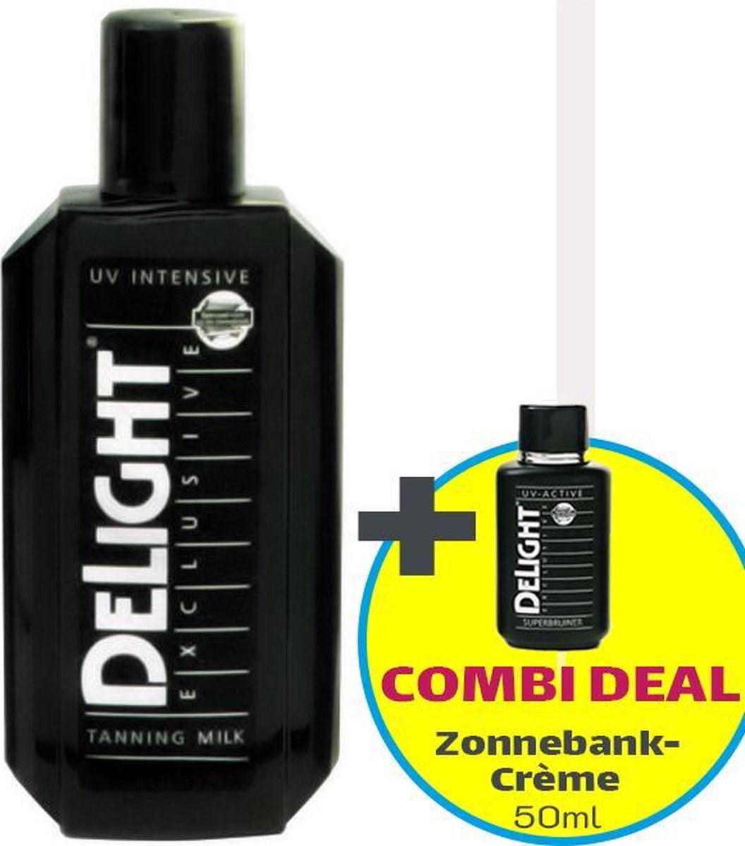 Delight Zonnebankcrèmes COMBI DEAL; Delight Exclusive Tanning Milk UV-intensive (200ml) + Zonnebank Tanning Milk (50ml)