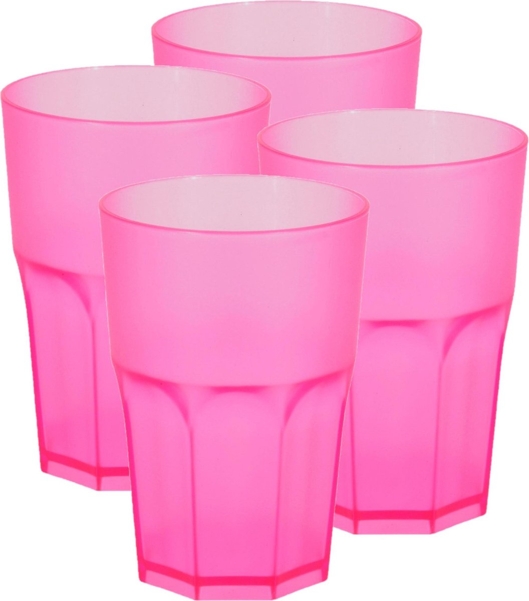 8x stuks kunststof drinkbekers 430 ml magenta- herbruikbaar -roze - herbruikbaar - Kunststof drinkbekers