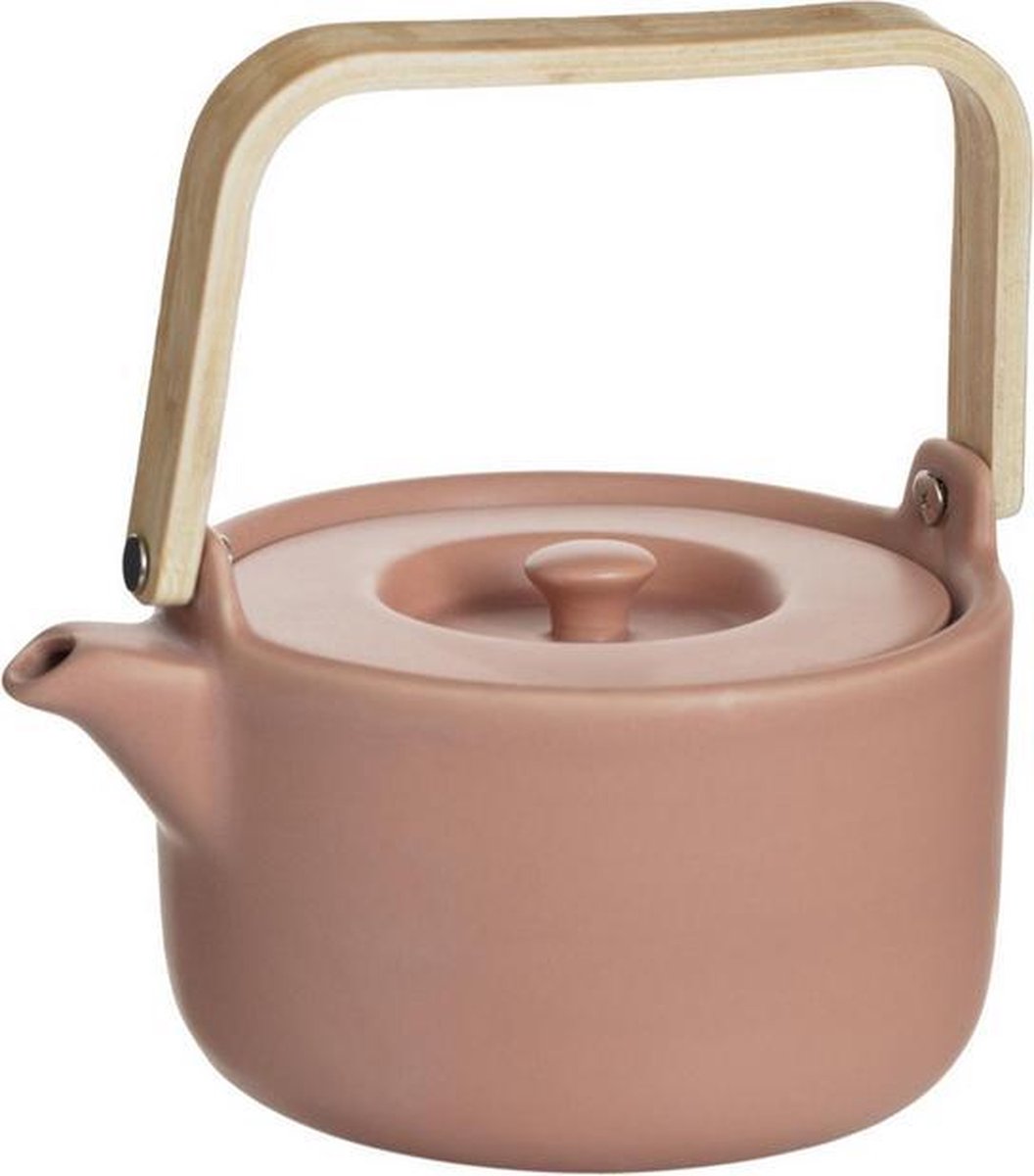 THEEPOT KERAMIEK MET BAMBOE HANDVAT EN ZEEF / FILTER ROZE / TERRA 80CL