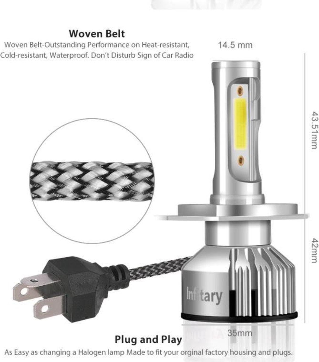 H7 LED Lamp (1 stuks ) Auto/Motor/Scooter  - CANbus geschikt - Helder Wit 6500K - 36W -7000 Lumen Dimlicht