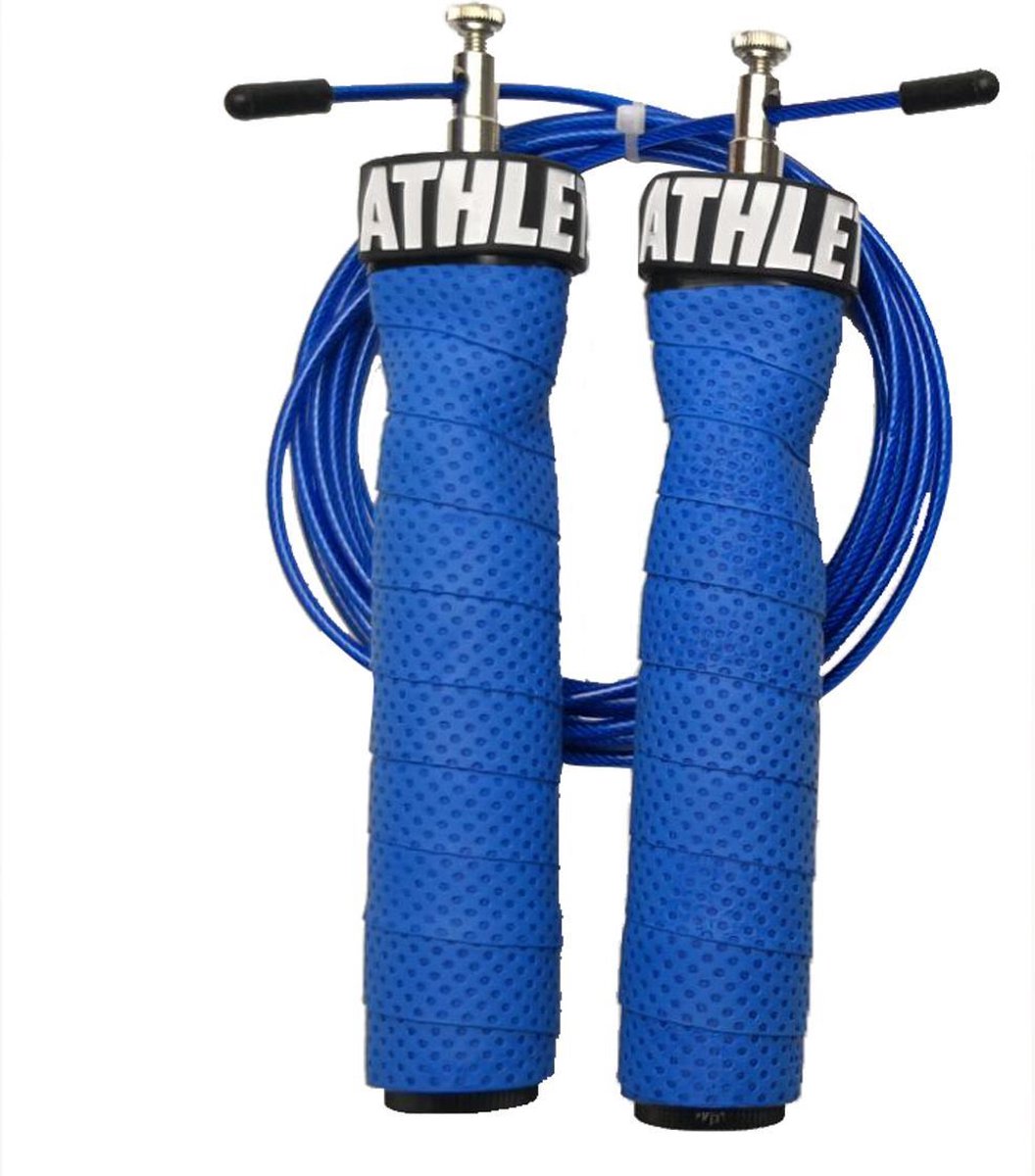 ATHLETIX® Premium Springtouw met Kogellagers - met Draagtas & Extra Kabel - Speedrope - 3m - Blauw