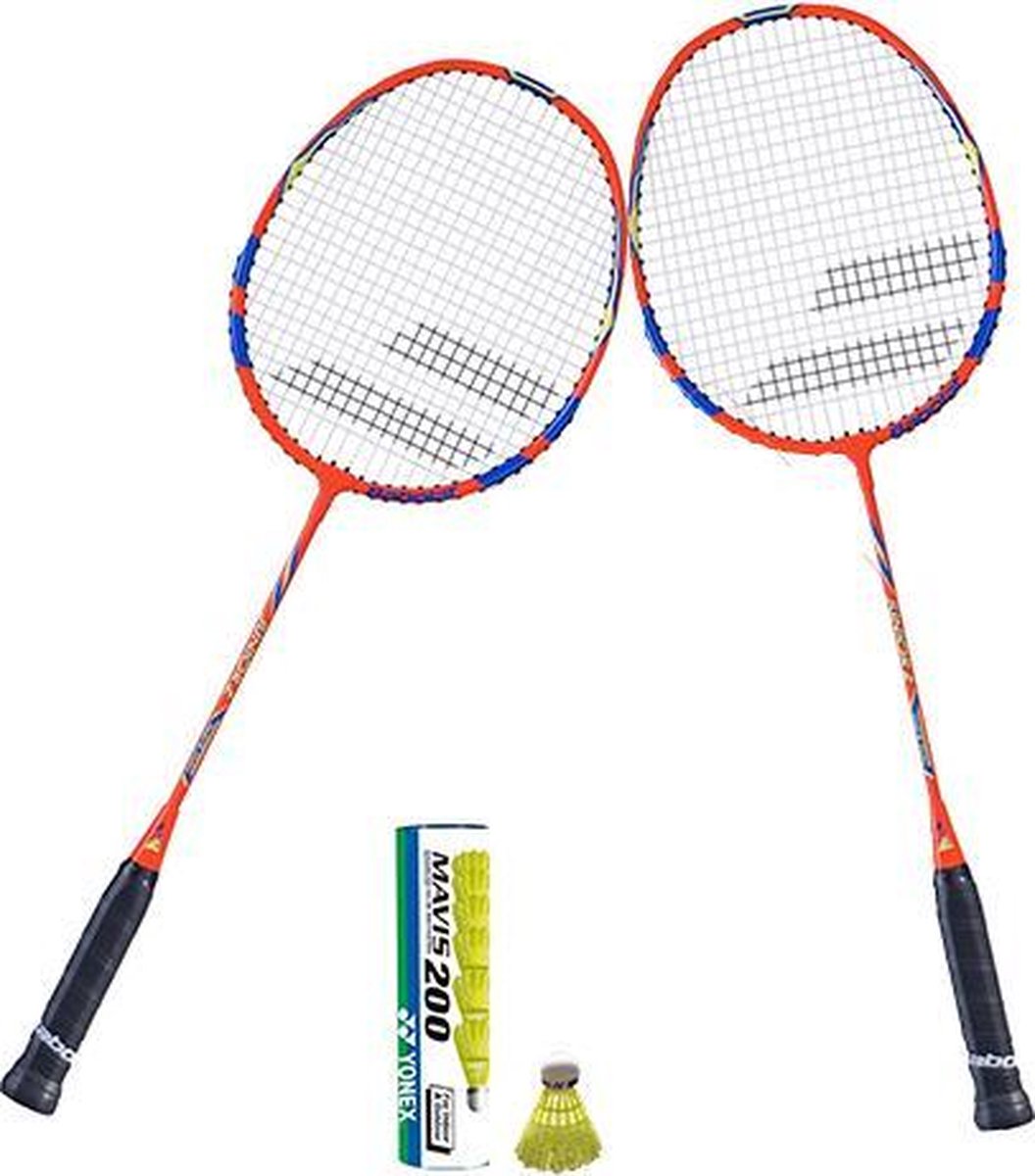 Babolat Junior badmintonset - rood/blauw - met outdoor shuttles