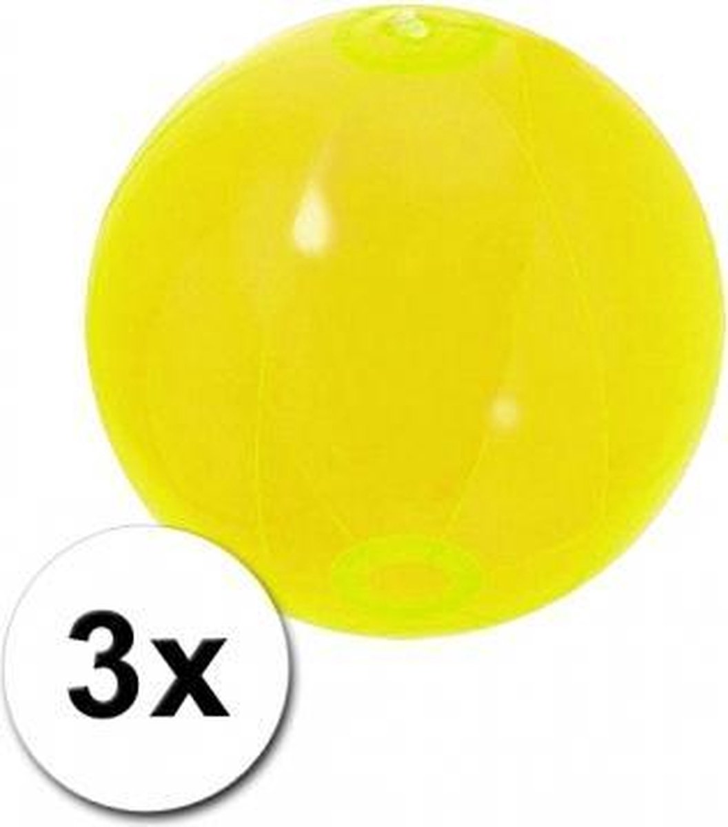 3 opblaasbare strandballen neon geel 30 cm
