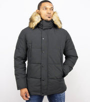 Enos Heren Winterjas – Met Bontkraag – Zwart - Maat: M