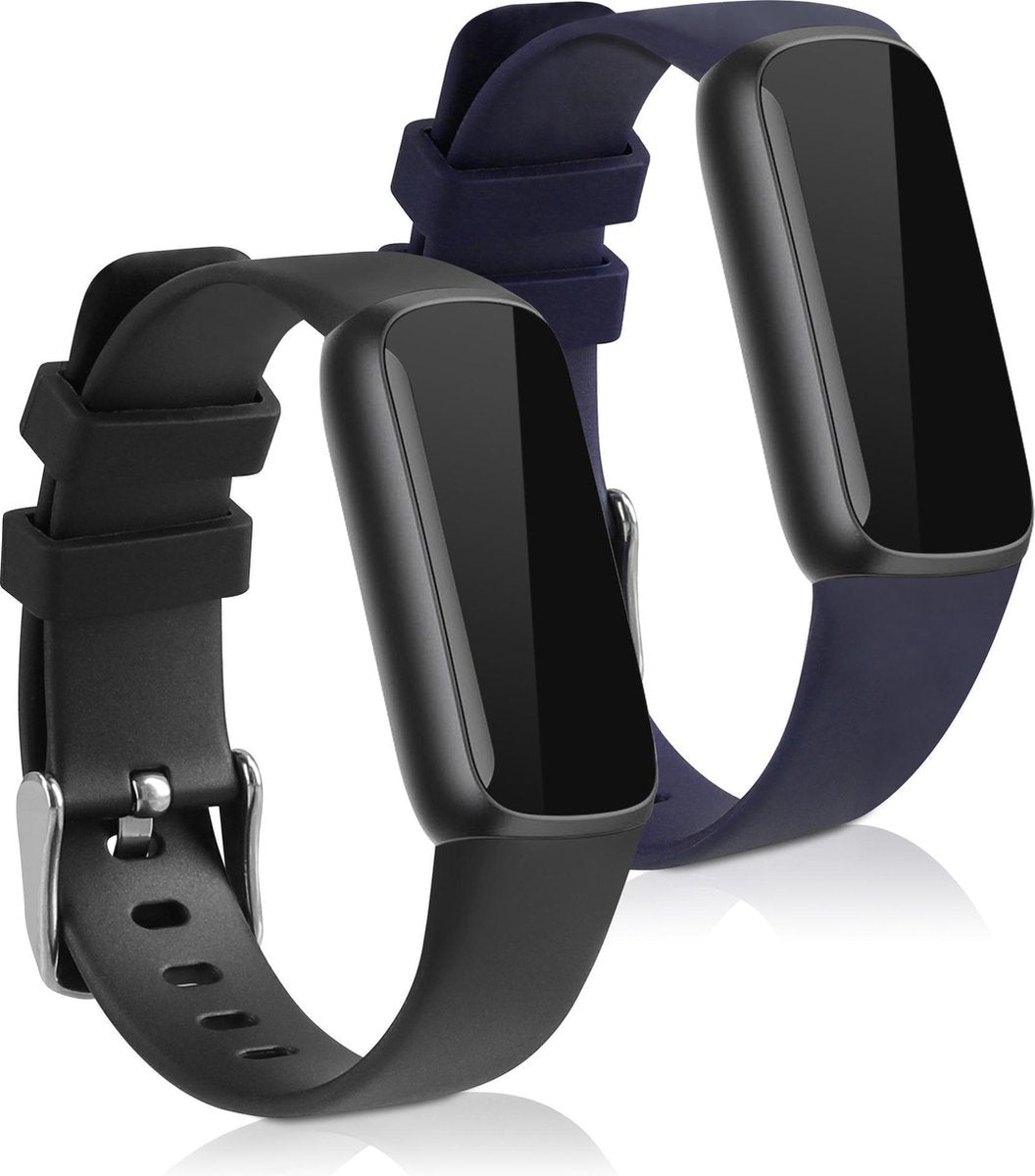 kwmobile 2x horlogeband voor Fitbit Luxe - siliconen band voor fitnesstracker - zwart / donkerblauw