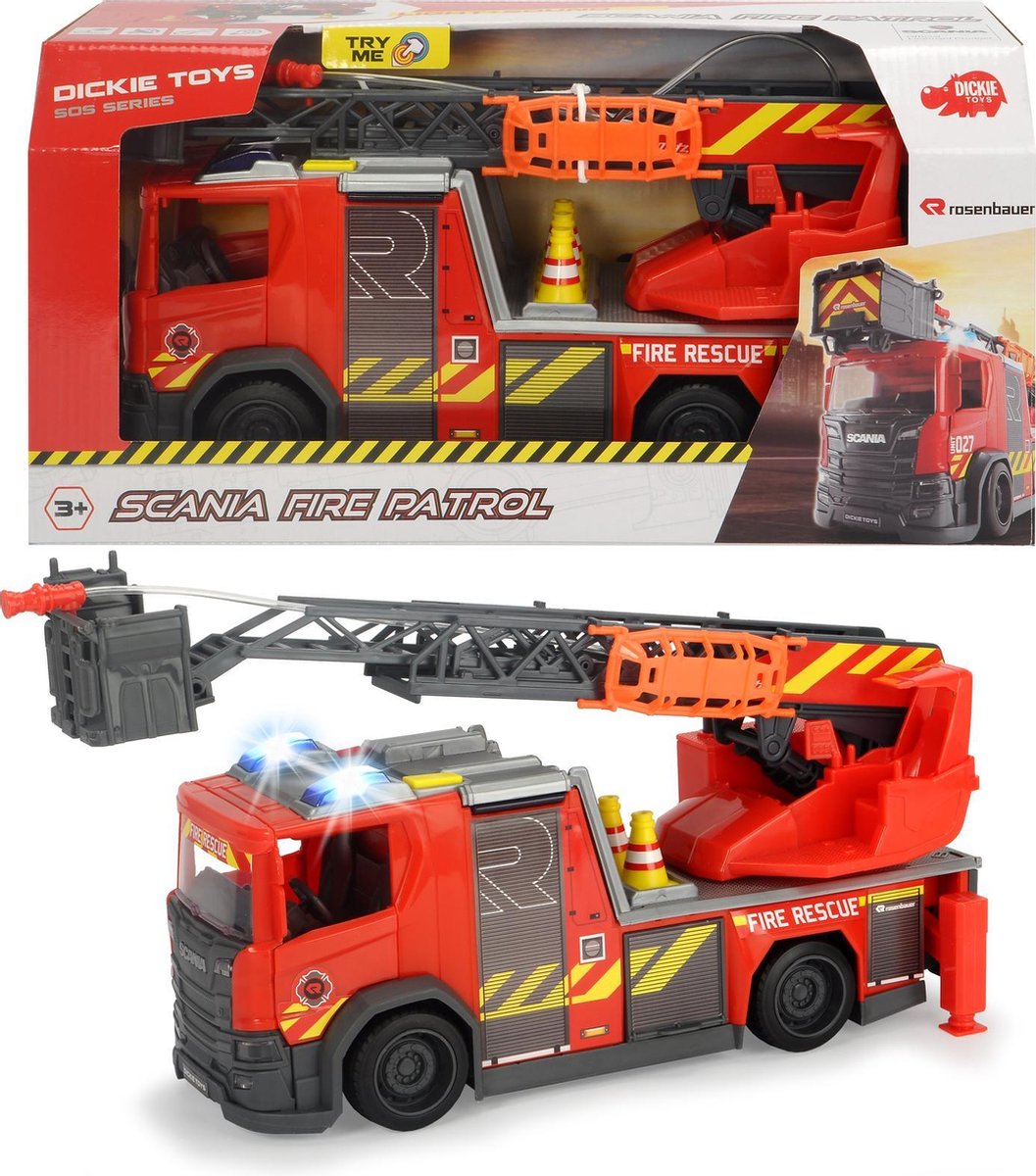 Dickie Scania Brandweerwagen -  Scania roterende ladder - Nederlandse Versie - 35 cm