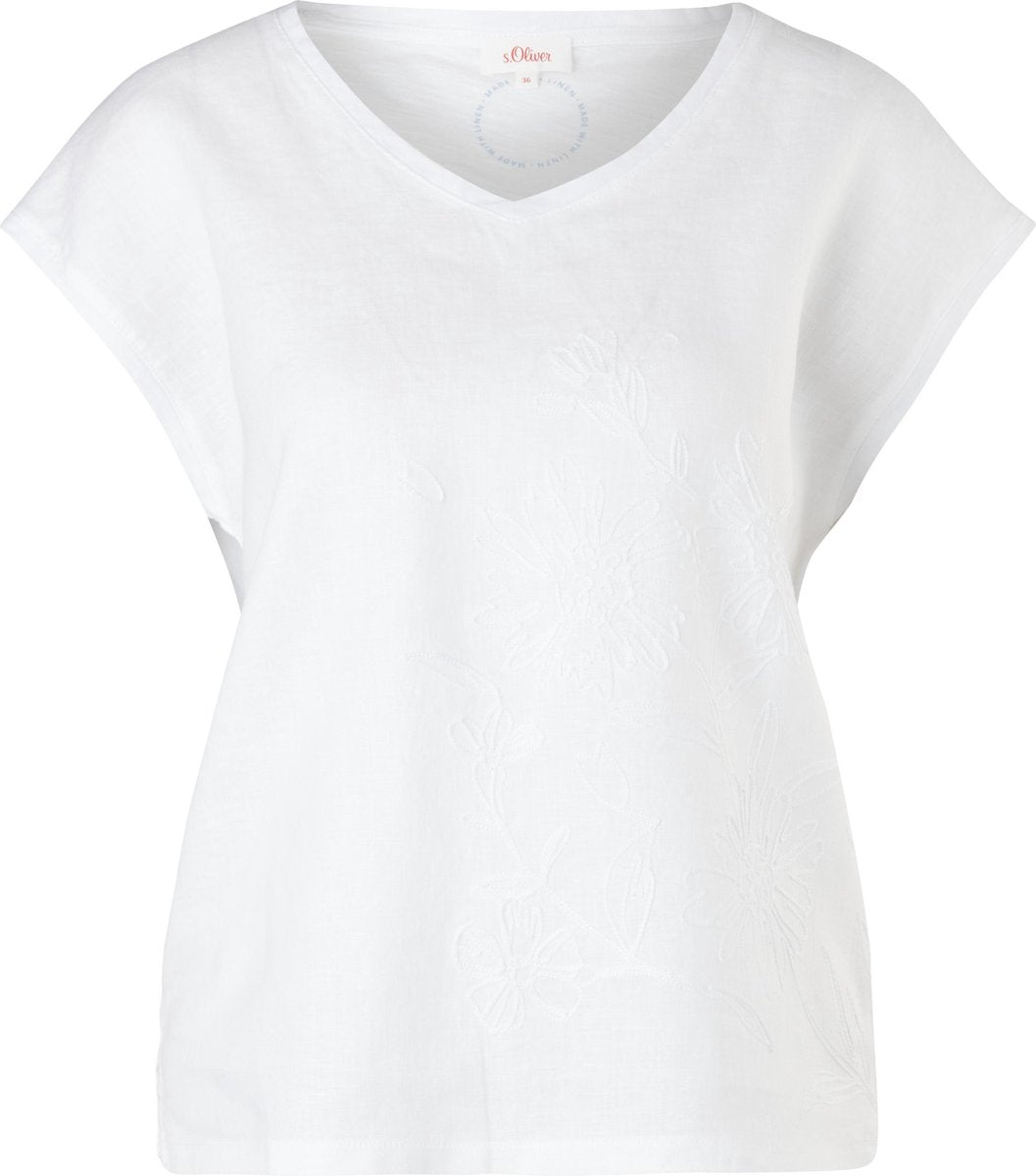 s.Oliver Dames T-shirt Dames Korte Mouwen - Ronde Halslijn - Losse Pasvorm - 100% Katoen - Wit - Maat S (36)