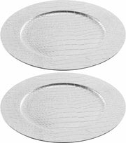 12x Ronde luxe kerstdiner/diner onderborden zilver lederlook 33 cm - Onderbord - kerstdiner onderbord - kerstfeest -