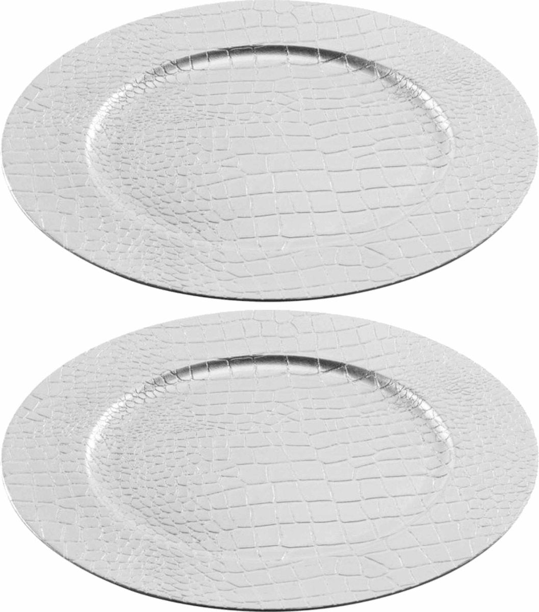 12x Ronde luxe kerstdiner/diner onderborden zilver lederlook 33 cm - Onderbord - kerstdiner onderbord - kerstfeest -