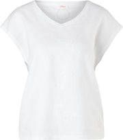 s.Oliver Dames T-shirt Dames Korte Mouwen - Ronde Halslijn - Losse Pasvorm - 100% Katoen - Wit - Maat XL (42)