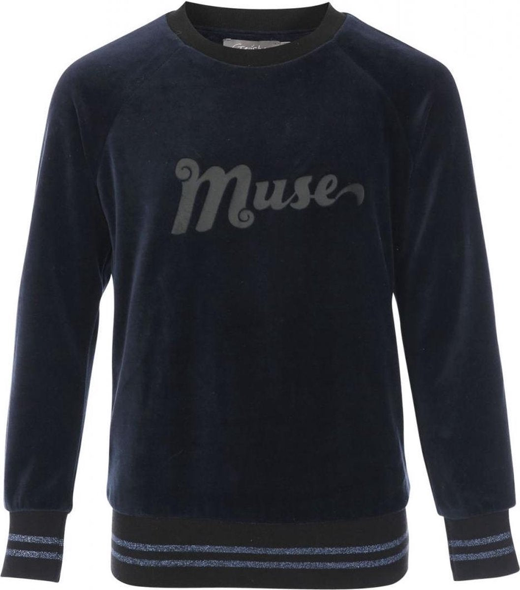 Geisha zachte blauwe velours meisjes sweater - Maat 140