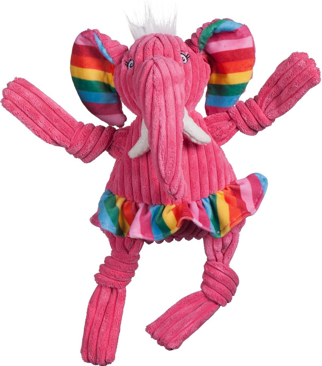 Hugglehounds Elephant Knottie Small- Roze&Regenboog - Hondenspeelgoed - 25x15x6cm