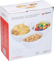 Set van 3x stuks snack/borrelschalen porselein bloem 3-vaks 20 cm - Keukenbenodigdheden - Serveerschalen met vakken - Snacks/hapjes serveren