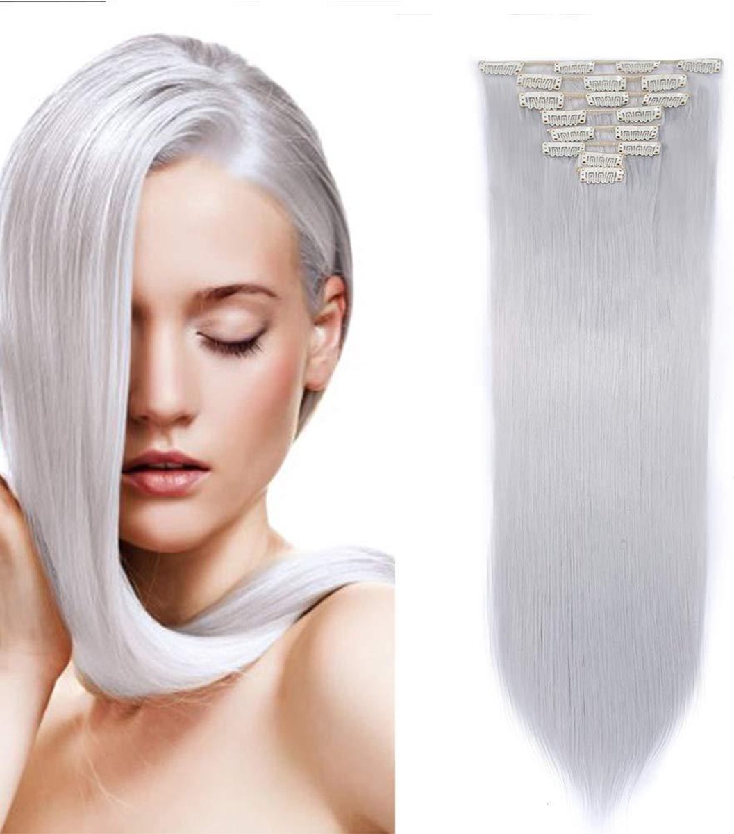 Clip in Extensions extra dick 150gram 50cm zilver Echthaar dikke&volle punten