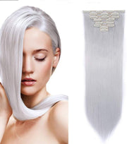 Clip in Extensions extra dick 150gram 50cm zilver Echthaar dikke&volle punten