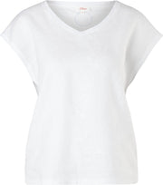 s.Oliver Dames T-shirt Dames Korte Mouwen - Ronde Halslijn - Losse Pasvorm - 100% Katoen - Wit - Maat XXL (44)