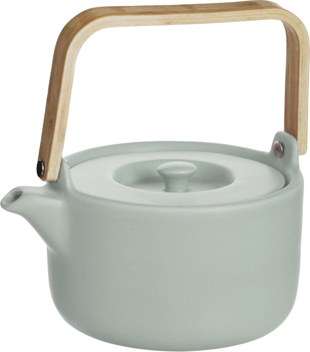 ATMOSPHERA THEEPOT KERAMIEK MET BAMBOE HANDVAT EN ZEEF / FILTER MINT /  80CL