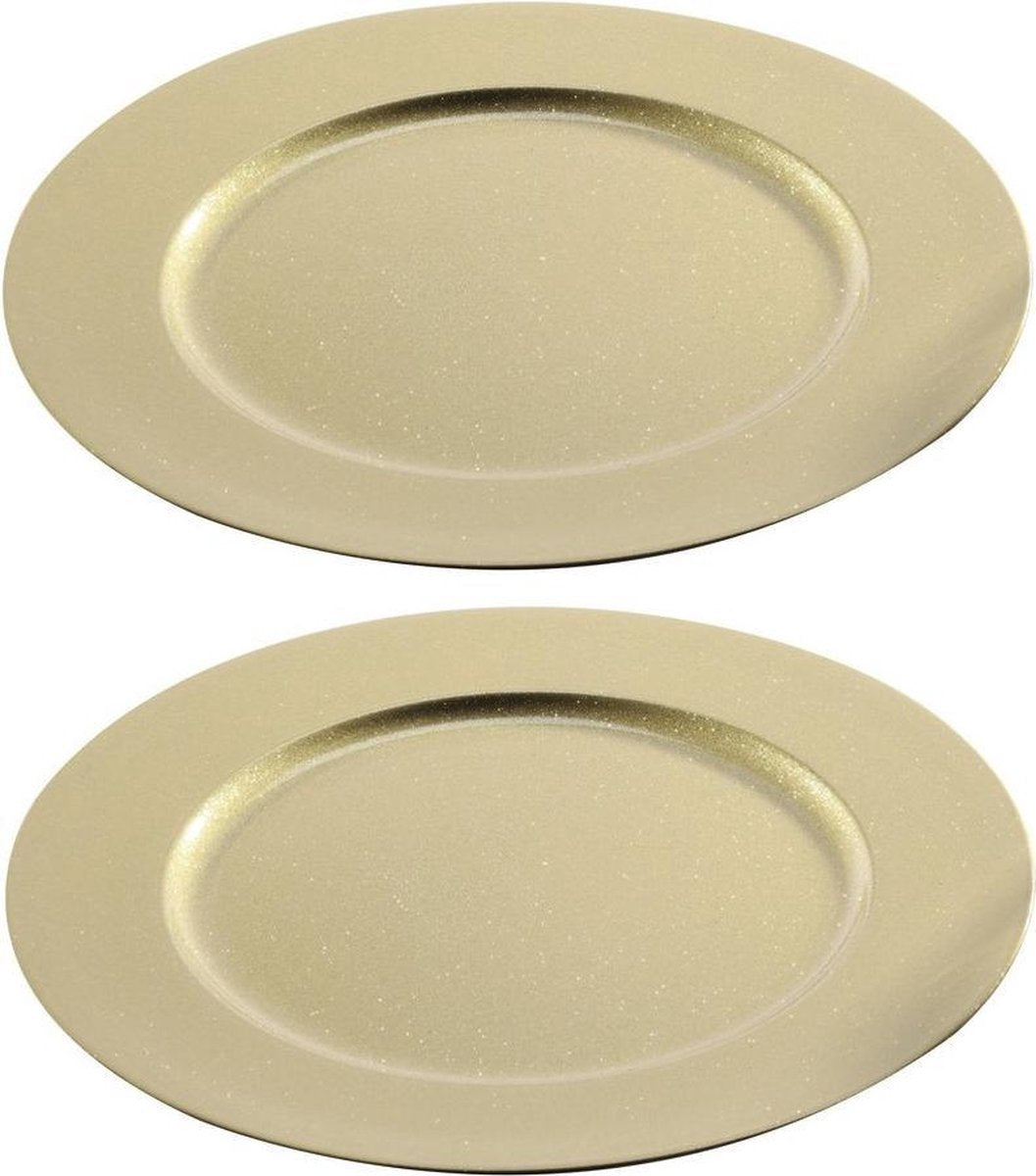 6x Gouden onderborden/borden glitter 33 cm rond - Kaarsenplateaus - Tafel dekken - Woonaccessoires/woondecoraties