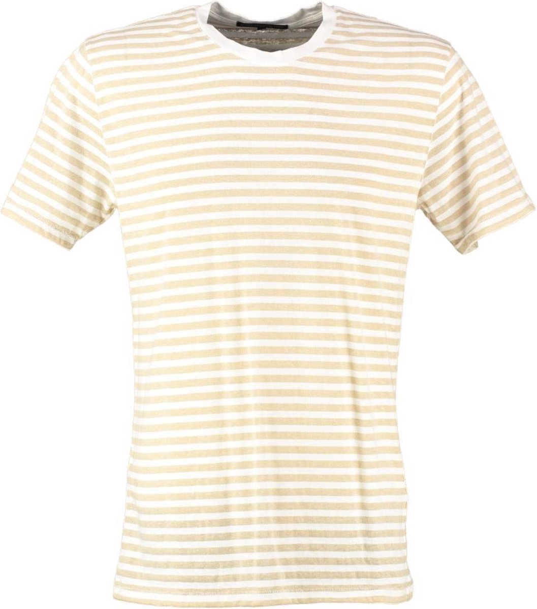 Drykorn beige gestreept t-shirt met 10% linnen - Maat L