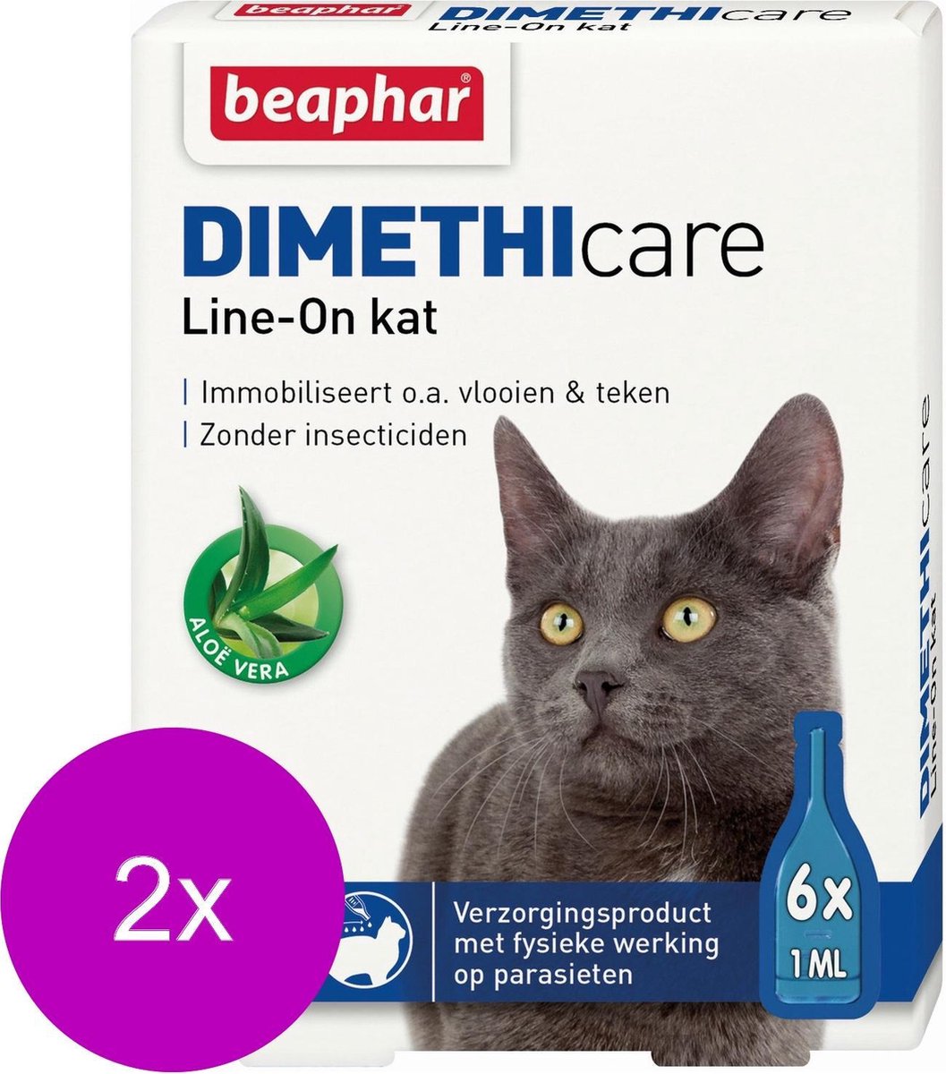 Beaphar Dimethicare Line-On Kat - Anti vlooien en tekenmiddel - 2 x 6x1 ml