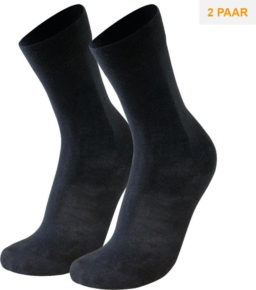 2-Pack Zachte Dunne Merino Wollen Sokken S15 - Unisex - Zwart - Maat 43-45