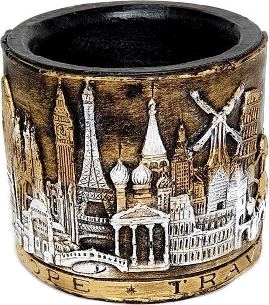 Rond zwart Europa travel wax windlicht 95/100 (incl. 1 stuk 3 uurs theelicht)