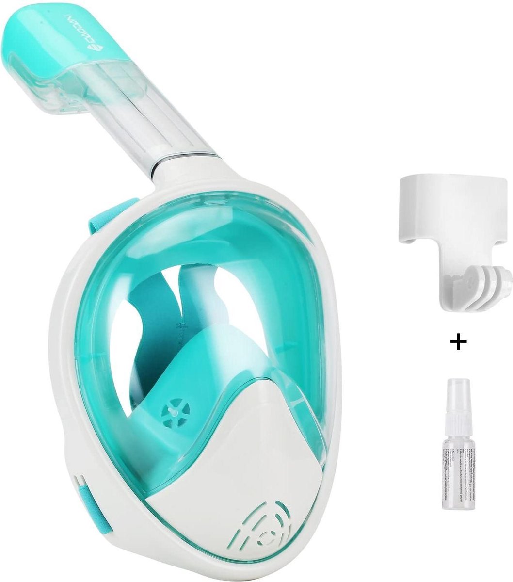 Duikmasker Groen | Full face Duikbril met Snorkel | Snorkelset Groen - Snorkelmasker | Inc. GoPro aansluiting | Snorkelset | Maat L/XL