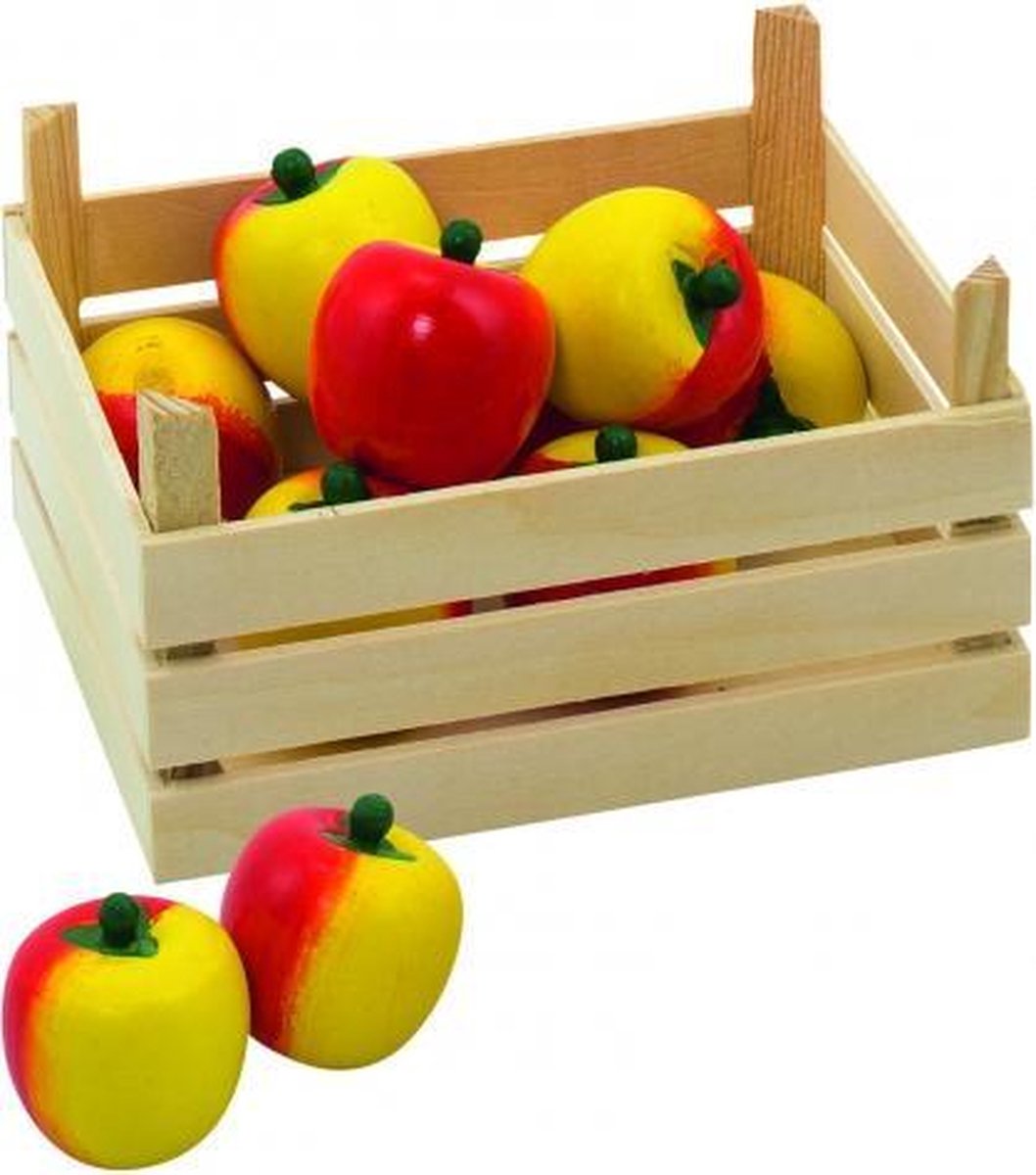 Speelgoed houten appels in kist