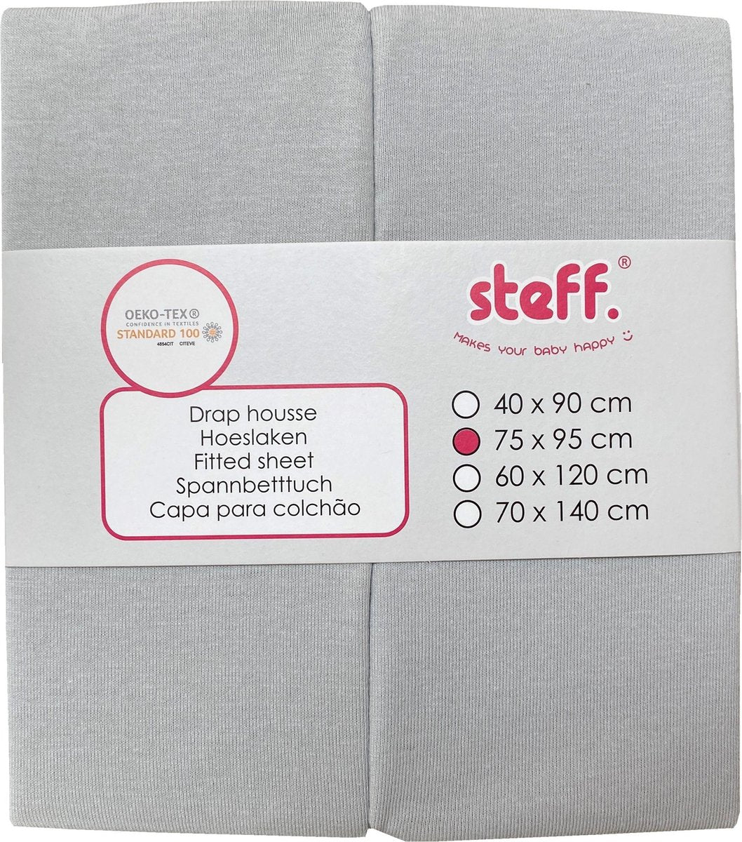 Steff - hoeslaken - set van 2 - jersey voor park 95x75 cm - lichtgrijs - met kwaliteitslabel OEKO-TEX standard 100