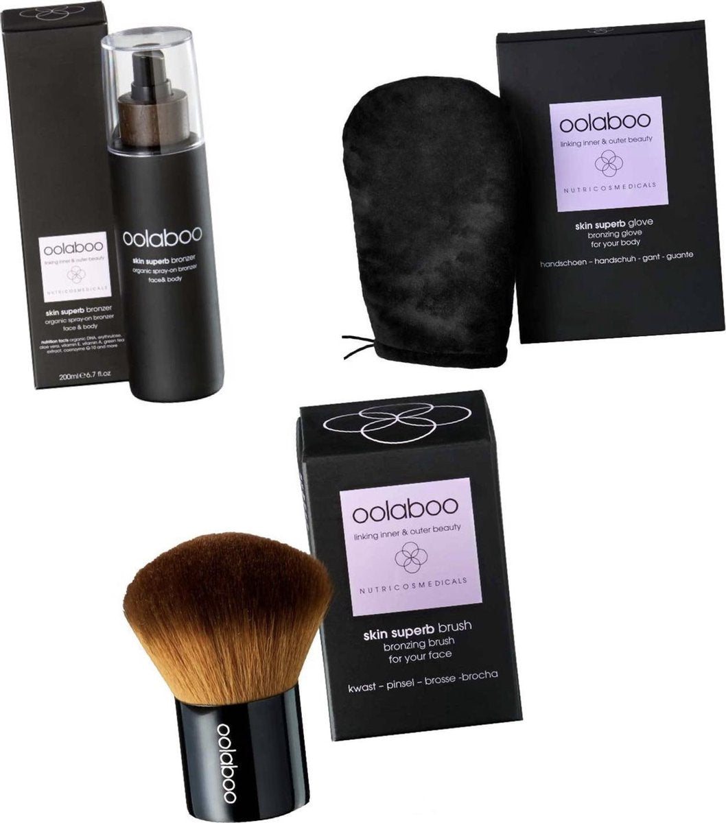oolaboo skin superb organic spray on bronzer - Brush en glove  VEGAN !!!