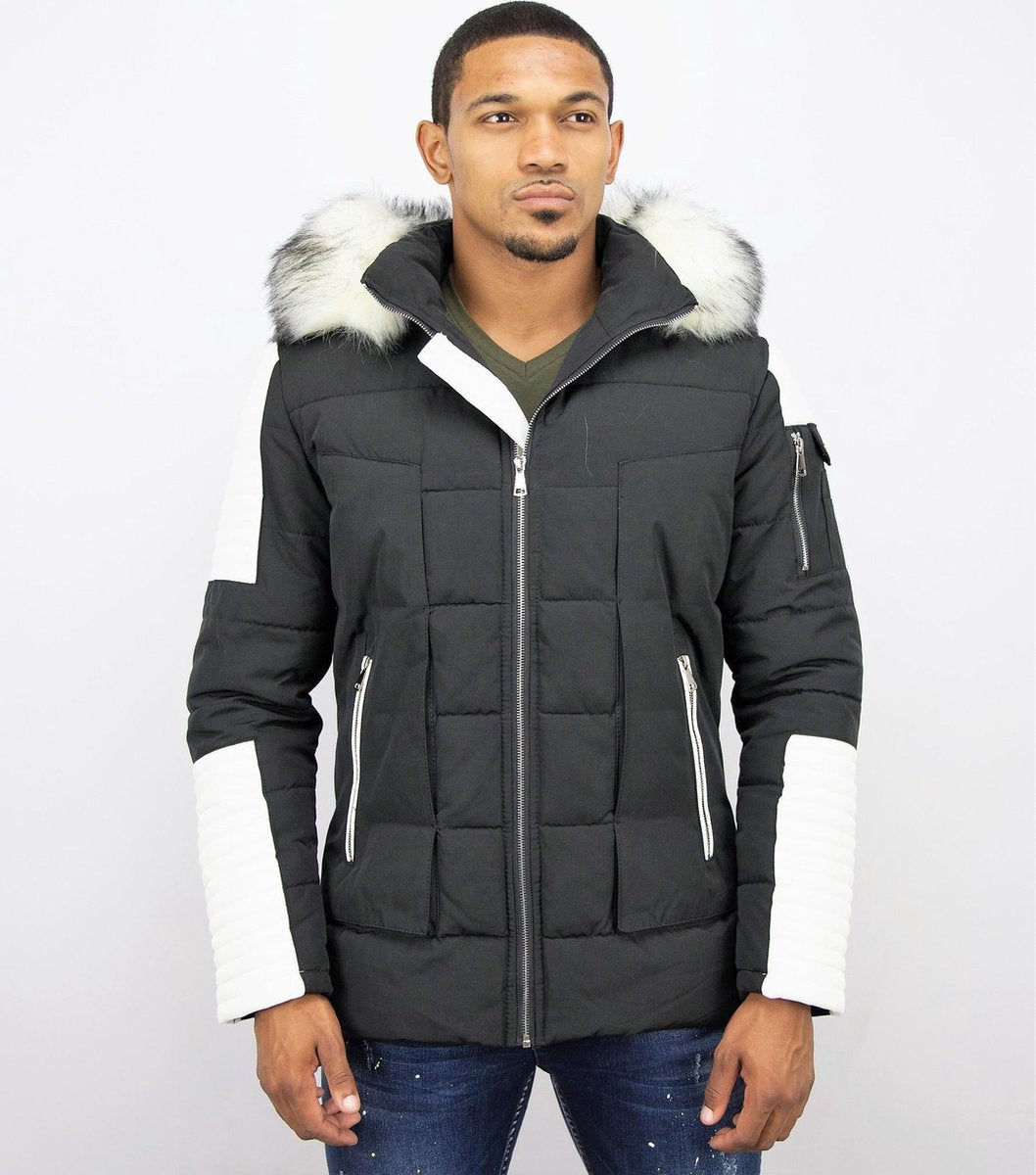 Enos Heren Winterjas – Faux Bontkraag– Zwart Heren Winterjas Heren Jas Maat XL