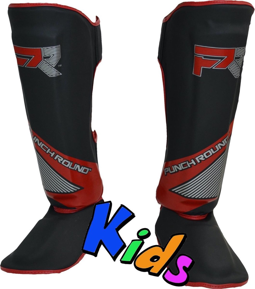 Punch Round Kids Kickboks Scheenbeschermers Evoke Zwart Rood Kies uw maat: Kids - 6 Jaar
