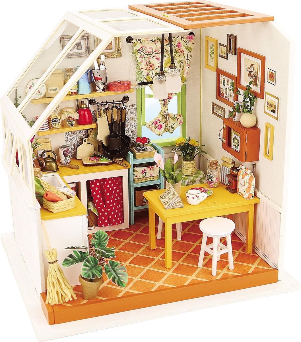Robotime Jasons Keuken DG105 - Houten Modelbouw - Miniatuur Bouwpakket Poppenhuis met LED licht - DIY