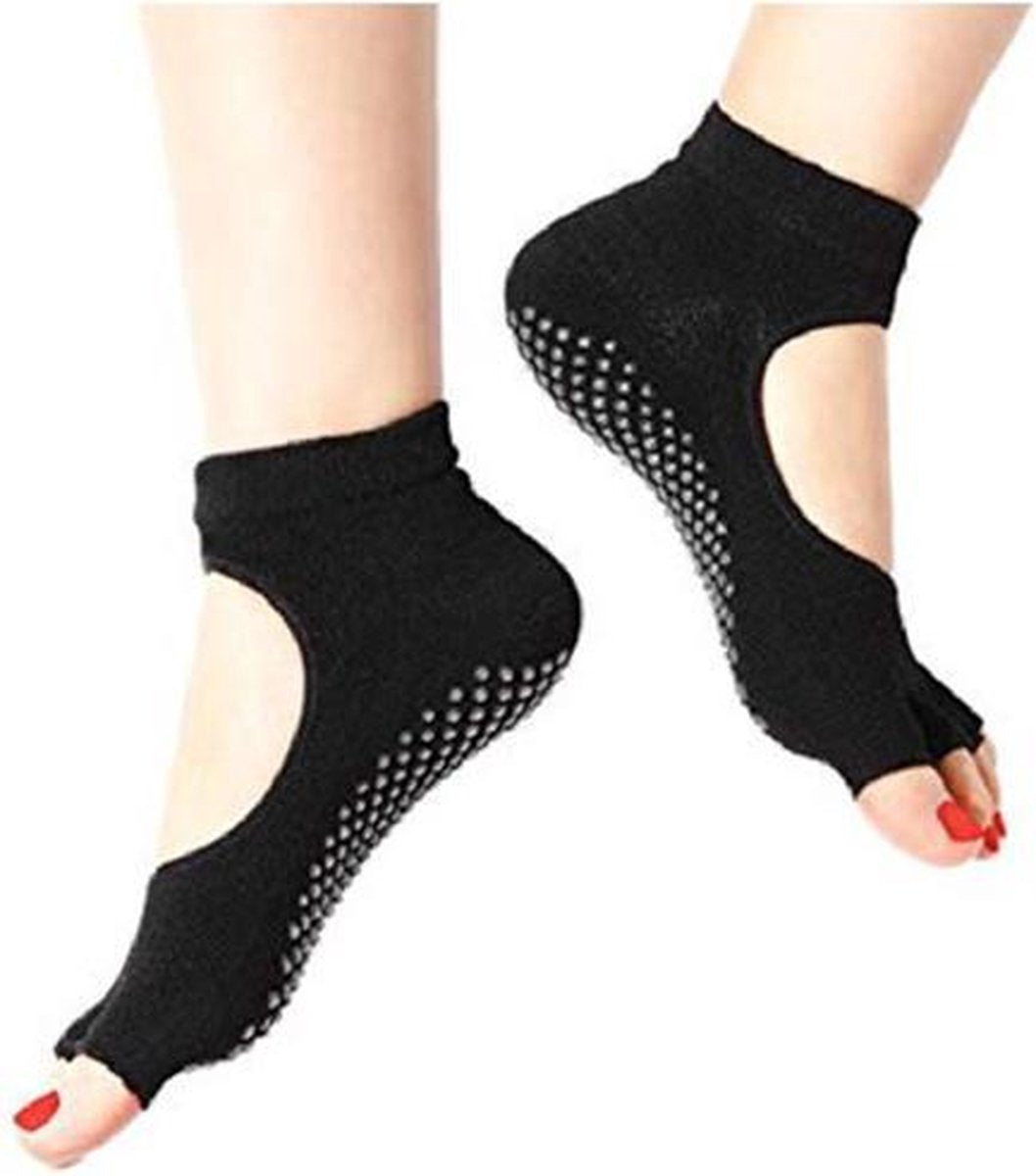 Yoga Sokken Met Anti Slip Onderkant - Antislip Sokken - Pilates Sokken - Zwart - Maart 36-40