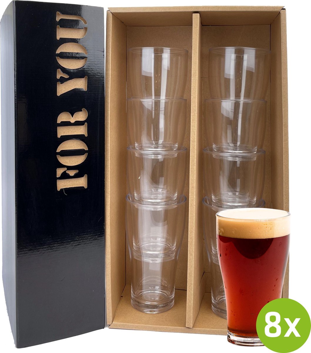 8x Bierglas Oslo 28cl cadeauset | Onbreekbare kunststof / plastic drinkglazen