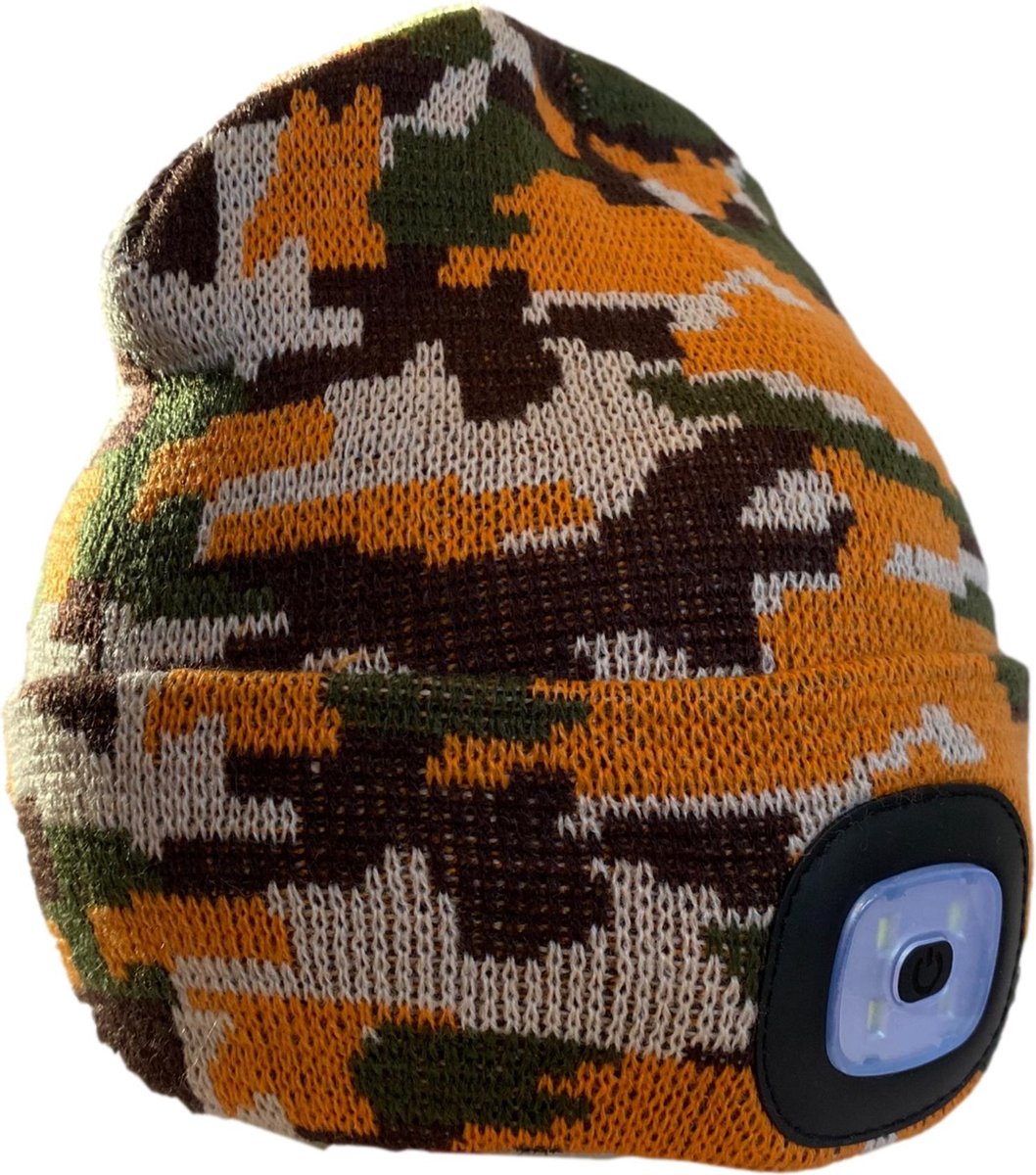 Muts met Led Verlichting Voor en Achter - Muts met Licht - Muts met Lichtjes - Oplaadbaar - Warme Muts met Lamp - Camouflage