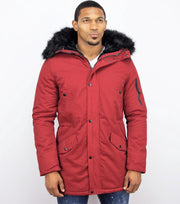 Enos Lange Heren Winterjas – Met Bontkraag – Rood Heren Parka M