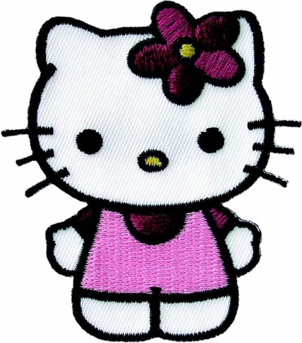 APPLICATIE HELLO KITTY LILA BLOEM IN HAAR - 5 STUKS. 4.5 X 6.5 CM.