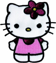 APPLICATIE HELLO KITTY LILA BLOEM IN HAAR - 5 STUKS. 4.5 X 6.5 CM.