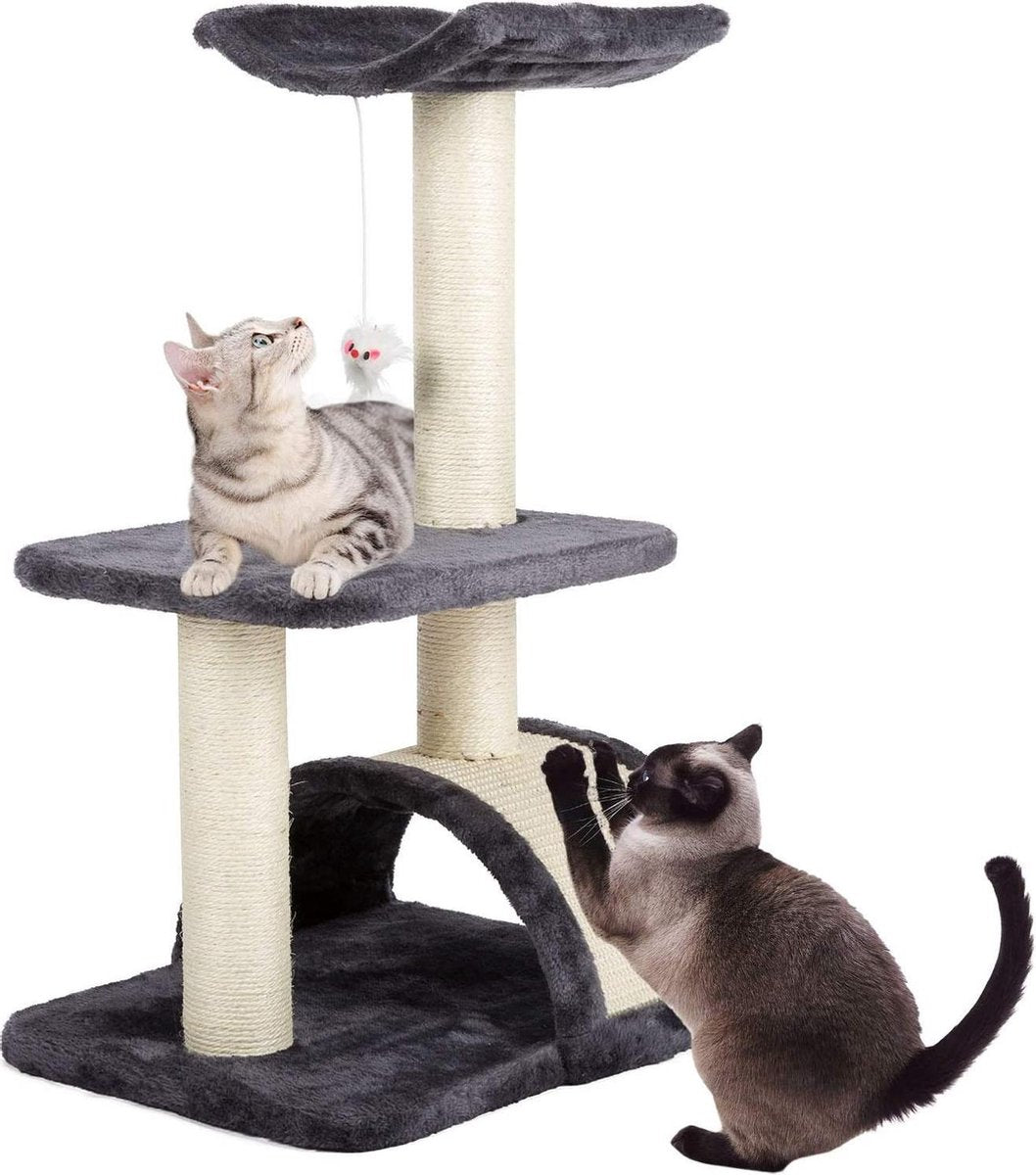 Rexa Krabpaal - Katten klimboom met meerdere plekken - Kattenkrabpaal met speeltje - Gemakkelijk te monteren - Kattenhuis 40x35.5x65cm