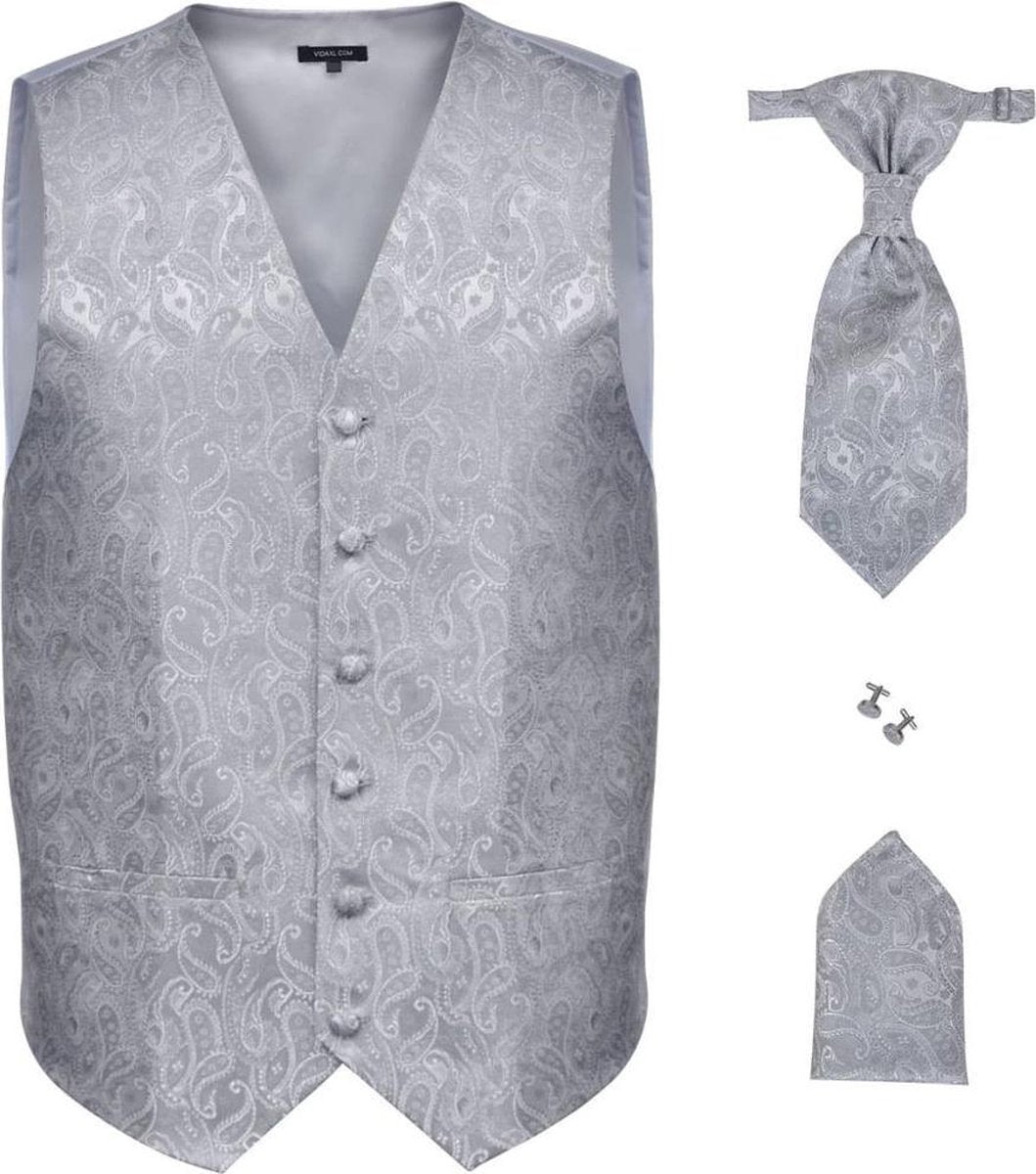 vidaXL Gilet set mannen paisleymotief bruiloft maat 54 zilver