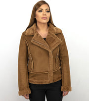Z DESIGN Bikerjack Dames Suede – Lammy Coat – Bruin - Maat: S