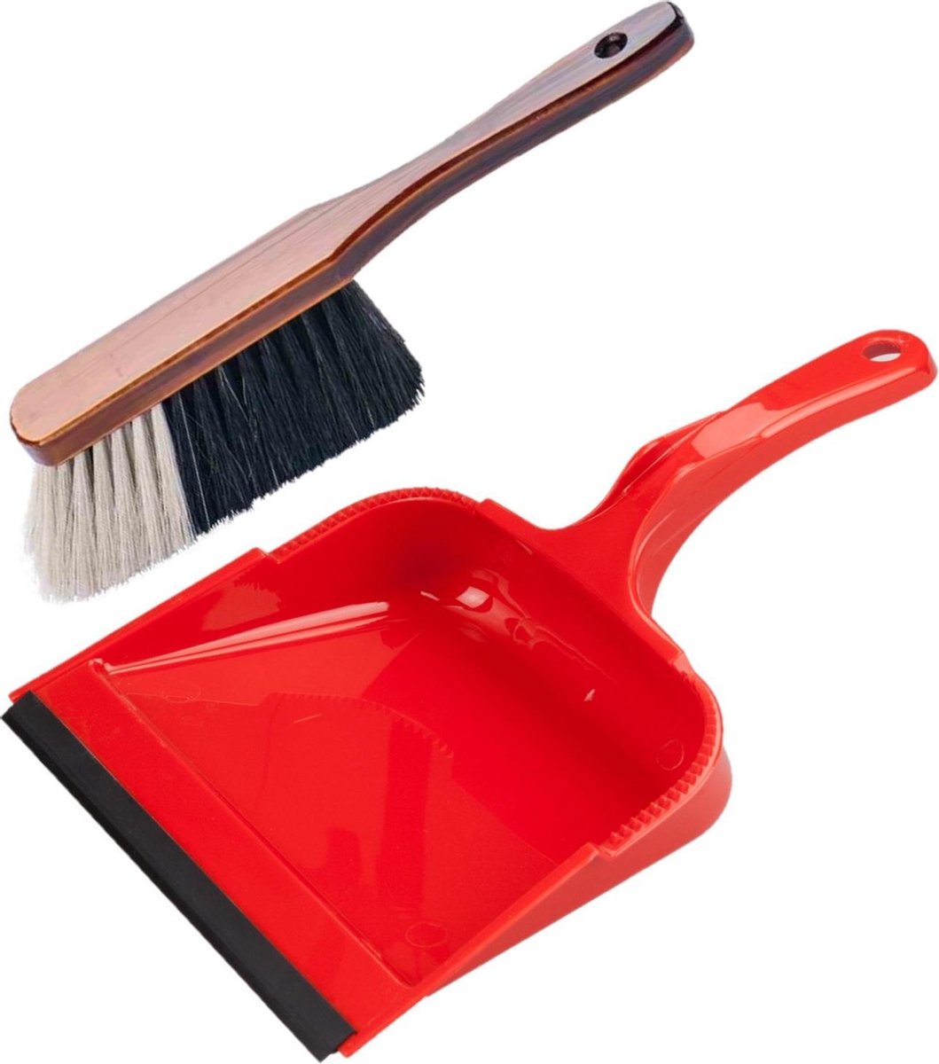 Stoffer en blik rood/bruin van kunststof met lip voor binnen - Zachte stoffers/handvegers